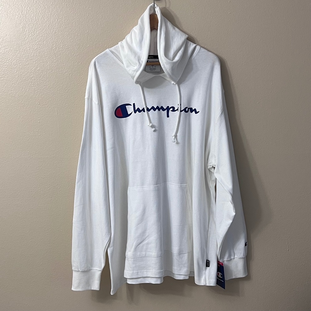CHAMPION Men's White Pullover Hoodie Jacket Sweatshirt Kangaroo Pocket Size 2XL